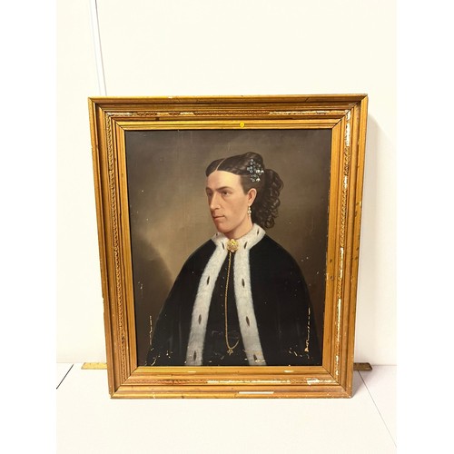 313 - Victorian Antique Portrait of a Lady Wearing an Ermine Trimmed Cloak, approx 53 x 66cm, unsigned.