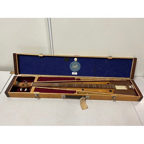62 - Vintage Dulcimer with intricate oriental carving on bone with hard case.