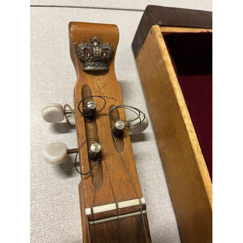 62 - Vintage Dulcimer with intricate oriental carving on bone with hard case.