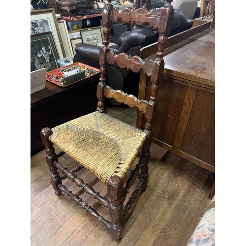 515 - Very old antique rattan seated possibly 18th century chair. 
(needs attention)