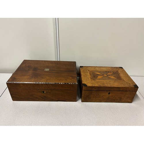 4 - Vintage wooden inlaid writing slope & vintage wooden inlaid jewellery/sewing box.