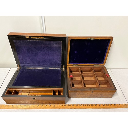 4 - Vintage wooden inlaid writing slope & vintage wooden inlaid jewellery/sewing box.