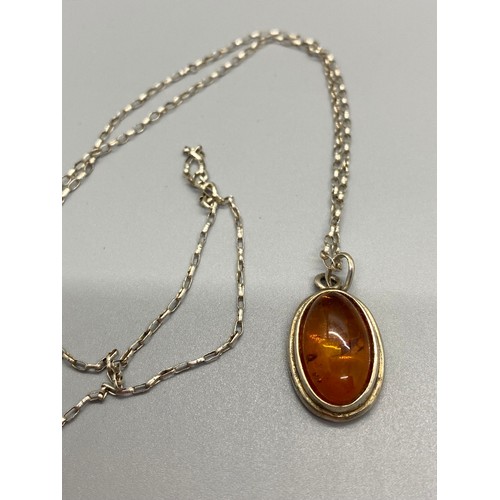 16 - 2 silver & amber chain & pendants