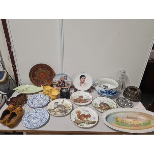 435 - Selection of misc to include Clogs from 1944, Carlton ware & Elephant trinket dish.