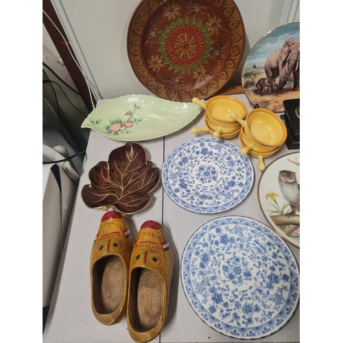 435 - Selection of misc to include Clogs from 1944, Carlton ware & Elephant trinket dish.