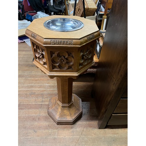 2 - large carved oak baptismal font