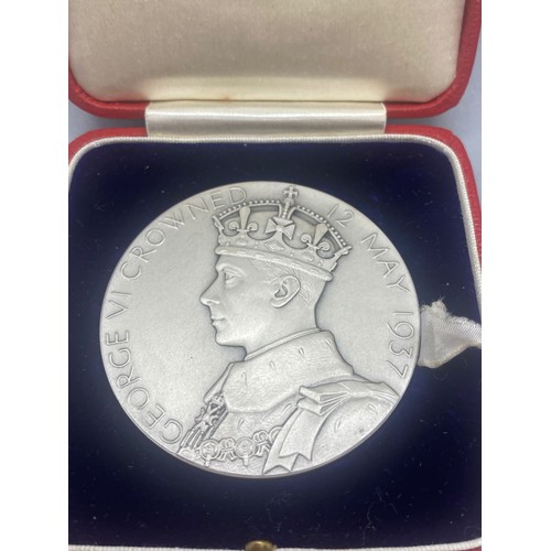 8 - Silver 1937 george vi silver coronation medal/coin in box engraved by P.metcalfe