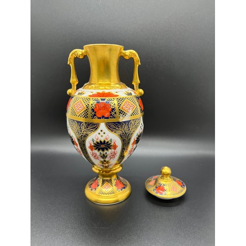 11 - Royal Crown Derby 'Imari' 2 handled urn/vase 1128 
20cm h