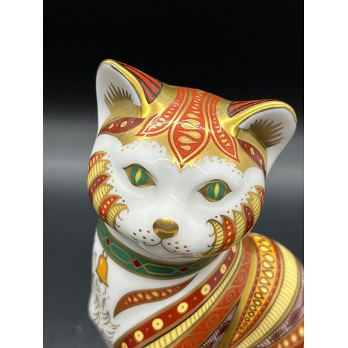 12 - Royal Crown Derby 'Marmaduke' cat paperweight with gold stopper. 
13cm h