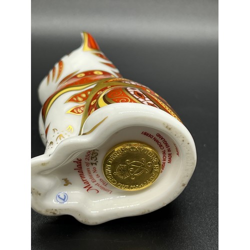 13 - Royal Crown Derby 'Marmalade' cat paperweight with gold stopper. 
8cm h