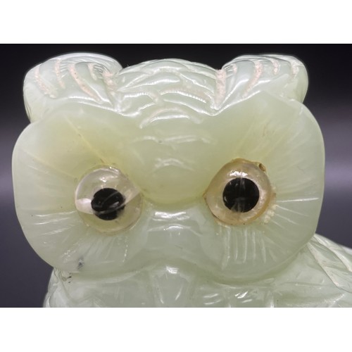 23 - Large Jade owl with glass eyes. 
10cm l