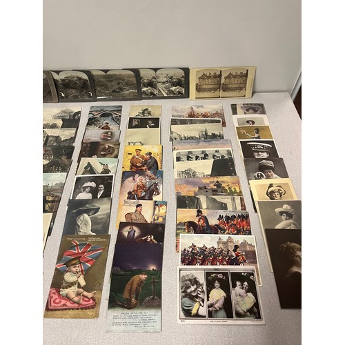 107 - Job lot of postcards/stereographs to include military