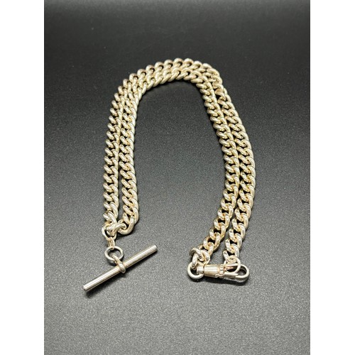 77 - Heavy silver stamped albert chain & t-bar
68g