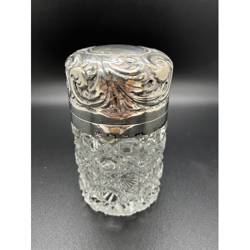 119 - antique sterling silver & cut glass bath salts , dresser jar