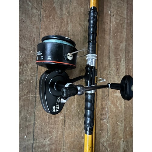 Large Mitchell 486 surfcasting spinning reel with vintage craddock 12ft  surfcasting fishing rod