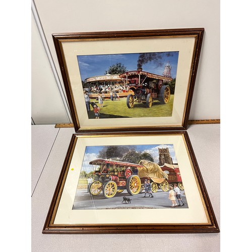 430 - pair of framed pictures depicting old steam engines by trevor mitchel