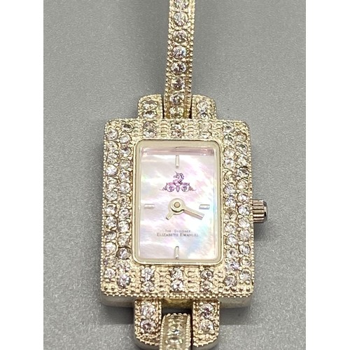 70 - elizabeth emanuel silver & mother of pearl wrist watch with original box