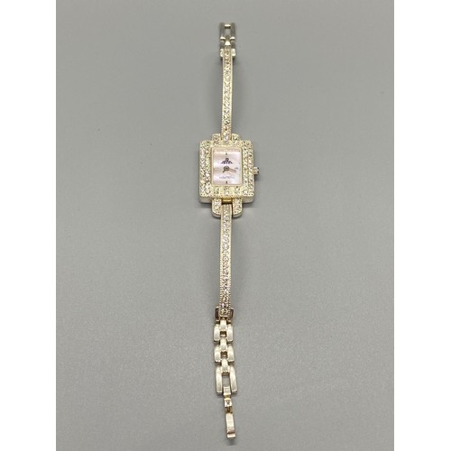 70 - elizabeth emanuel silver & mother of pearl wrist watch with original box