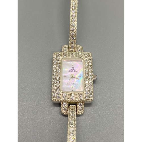 70 - elizabeth emanuel silver & mother of pearl wrist watch with original box