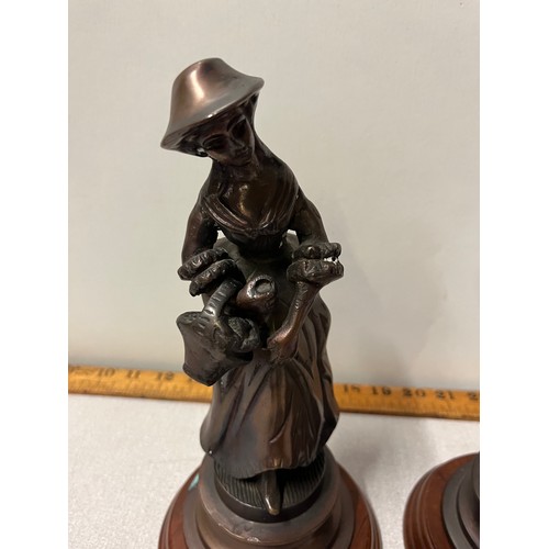 237 - Pair of bronze figurines to include Gentleman playing accordion & lady with basket.