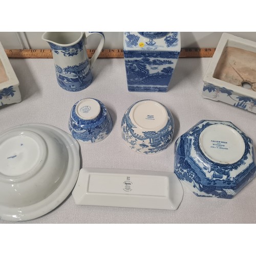 448 - Selection of Blue & White to include Spode, Willow & a pair of Bonsai tree planters