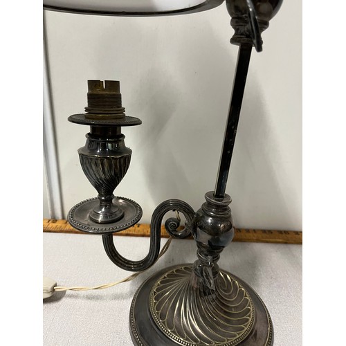 470 - Antique silver plated rise & fall student lamp converted to electric.