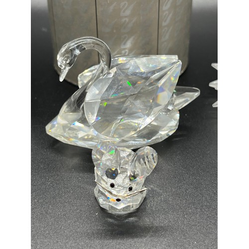 512 - 4 Swarovski animals to include Owl, Mouse, Hedgehog & swan to include 1 box.