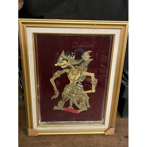 529 - vintage indonesian framed shadow puppet