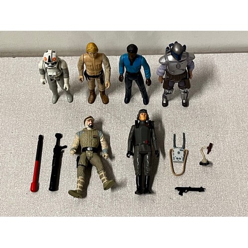 196 - 6 star wars figures to include lando calrissian (1980), at-at commander (1980), jango fett (2007), l... 