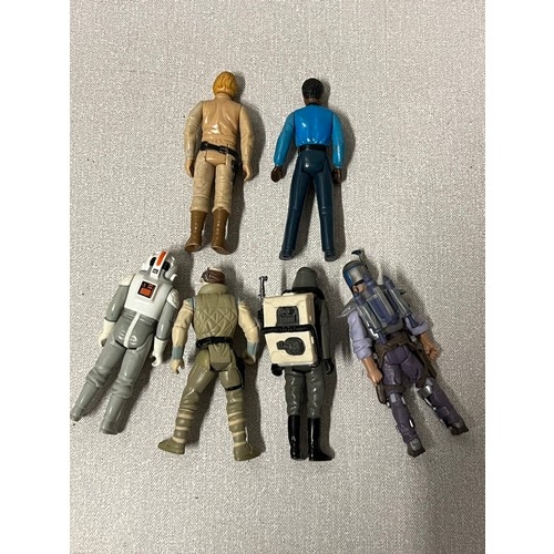 196 - 6 star wars figures to include lando calrissian (1980), at-at commander (1980), jango fett (2007), l... 