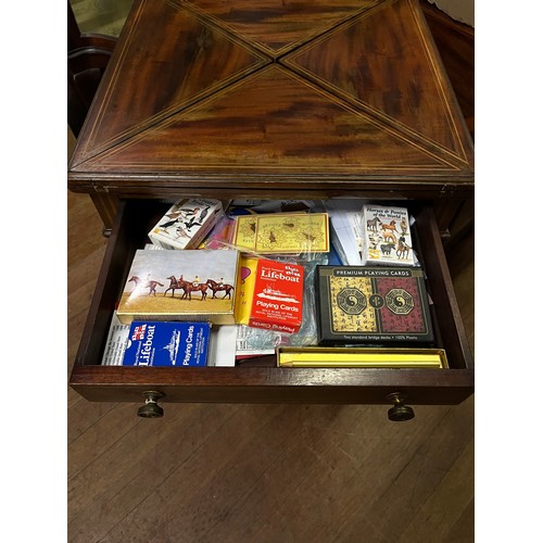 53 - 19th century fold out games table, Single Frieze drawer, square tapered legs and finished on ceramic... 