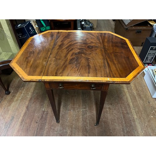 305 - 19th century drop end table, single frieze drawers, square tapered legs and finished with castor fee... 