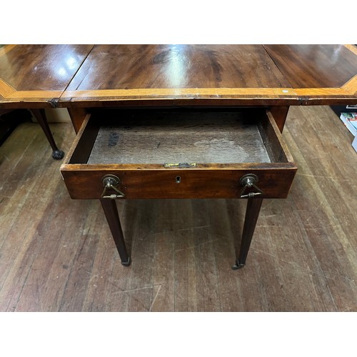 305 - 19th century drop end table, single frieze drawers, square tapered legs and finished with castor fee... 