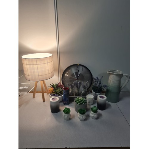 412 - Selection of home ware items to include Table lamp, artificial plants & jug etc.