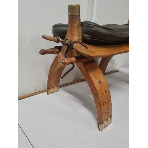 23 - Vintage Egyptian camel stool with leather cushion & brass detail.