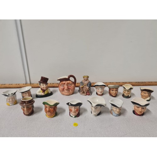 175 - 15 x miniature toby jug thimbles to include Tony Wood, Royal Doulton etc.