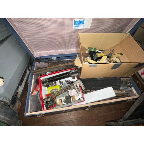 233 - Railway enthusiast's workshop clear-out comprising of 2 vintage cabin trunks & 1 carpenters tool box... 