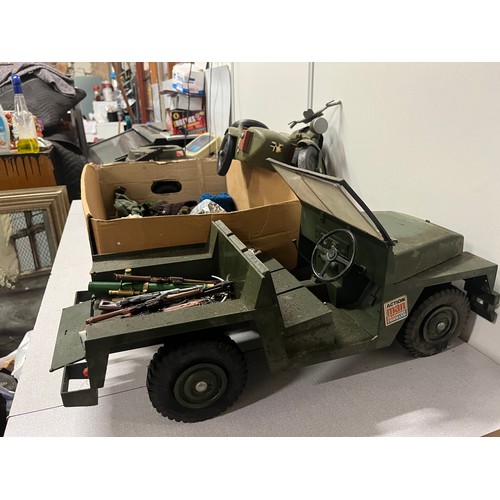 27 - 3 vintage army vehicles along with action men accessories