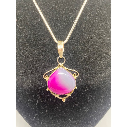 89 - silver chain with large pink pendent