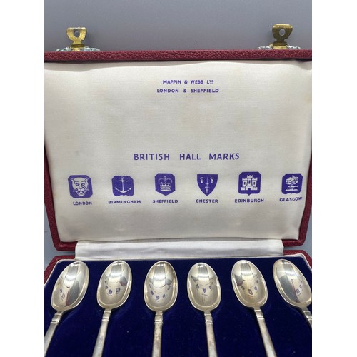 241 - boxed set of 6 mappin and webb jubilee silver hallmarked teaspoons