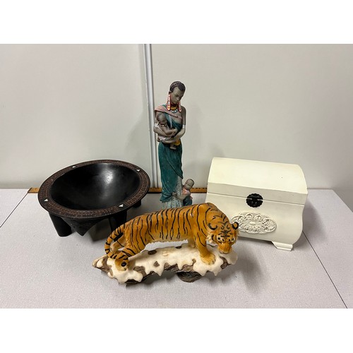 459 - jewellery box, ornamental tiger ect