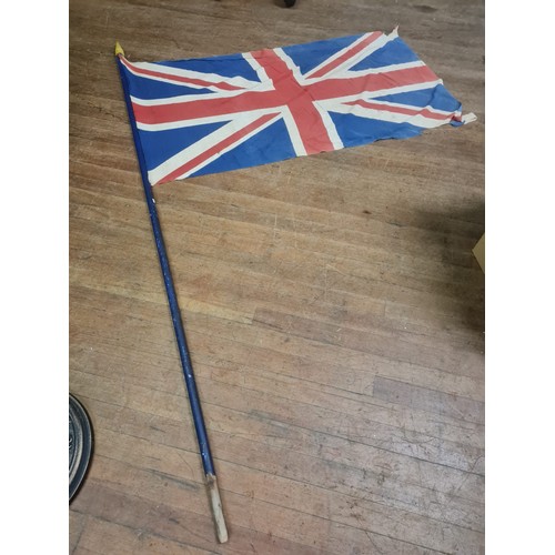 118 - Large vintage Union Jack flag with British made mark & flag pole.