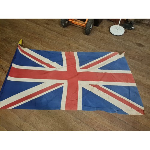 118 - Large vintage Union Jack flag with British made mark & flag pole.