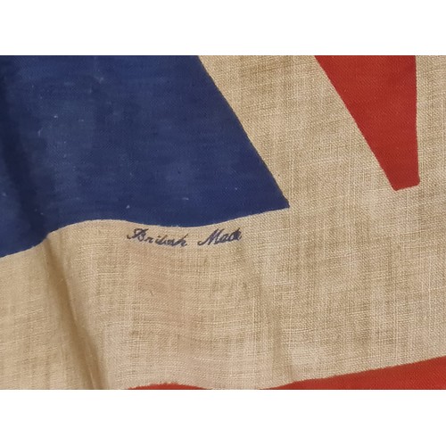 118 - Large vintage Union Jack flag with British made mark & flag pole.