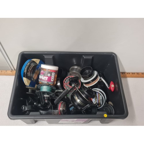 236 - Box of mixed fishing reels & bait