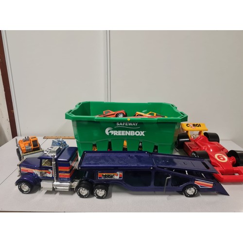 335 - Selection of vintage cars/trucks to include Nylint muscle mover car hauler & Corgi grand prix car ca... 