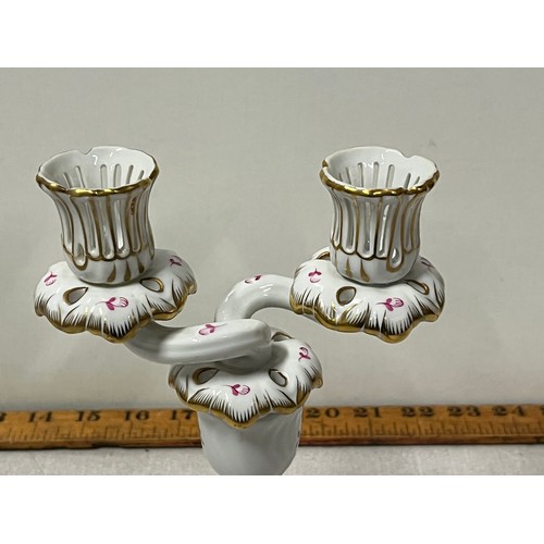 268 - Vintage Chinese bouquet raspberry porcelain candle holder from Herend Hungry