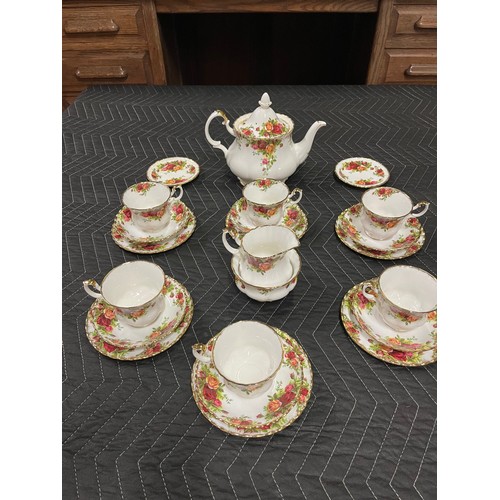 75 - 23 piece Royal Albert Old Country Rose tea set to include teapot sugar & cream