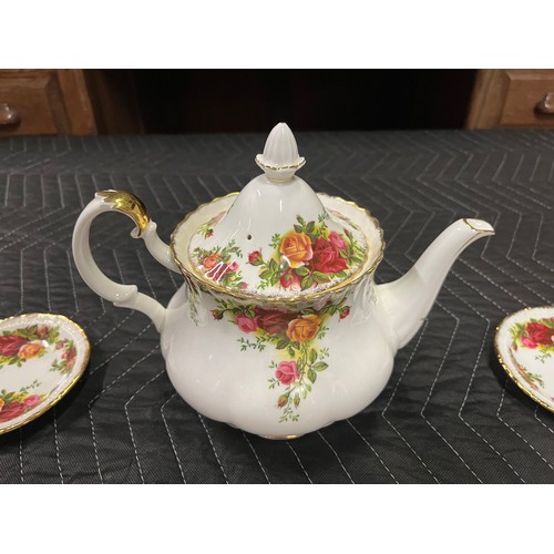 75 - 23 piece Royal Albert Old Country Rose tea set to include teapot sugar & cream