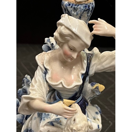 87 - 18th Century Meissen porcelain figural candlestick.
small pieces of damage
31cm h